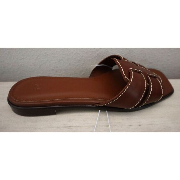 H&M 1217381 Women's Sz 7 Brown PU Leather Square Toe Wide Foot Strap Sandals - Picture 6 of 9